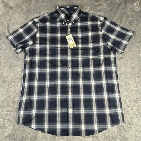 Dockers Shirt Mens LT Signature Comfort Flex‎ Blue Plaid S/S Button Down New $50 - Picture 2 of 13